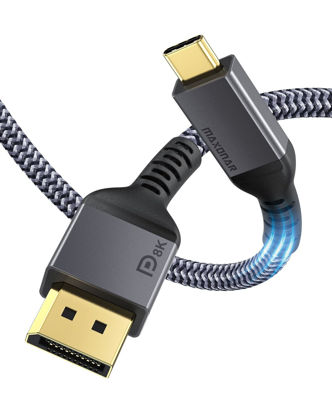 Picture of Maxonar USB C to DisplayPort, 8K 60Hz Type C to DP Cable 4FT/1.2M (4K 60Hz 144Hz 120Hz 2K 240Hz) 32.4Gbps 1.4 HBR3 Alt Mode Video Adapter for MacBook Pro/iPad Pro, XPS 15 and More