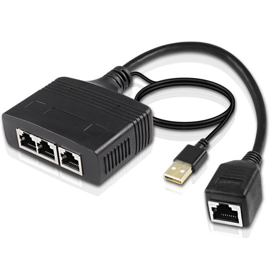 Picture of XMSJSIY Ethernet Splitter 1 to 3 Internet Ethernet Switch RJ45 Female to 3 Female Network Divider Adapter Converter 100Mbps High Speed LAN Distributor for Cat5/5e/6/7/8 (1 Female to 3 Female)