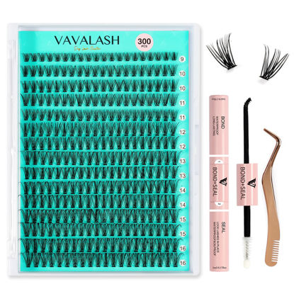 Picture of VAVALASH DIY Lash Extension Kit 300 PCS Individual Cluster Lashes Kit 20D 0.07-D-9-16mm Lash Clusters, Lash Bond and Seal, Lash Tweezer for DIY Eyelash Extension at Home（Kit-20D-0.07-D-9-16MIX）