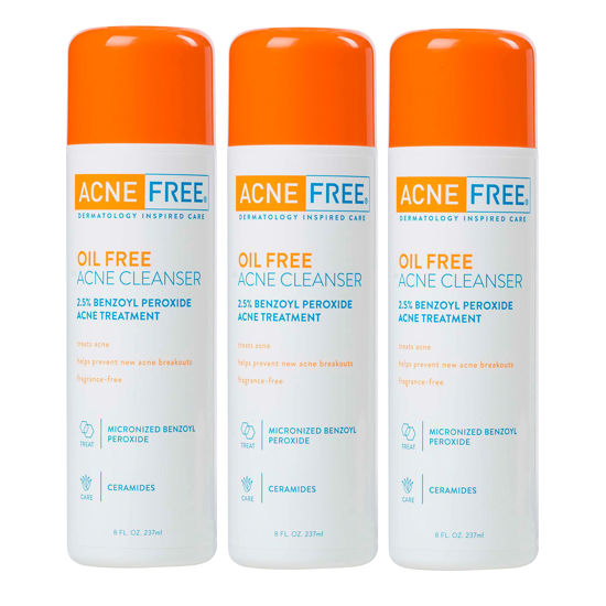 Picture of AcneFree Oil-Free Acne Cleanser for Oily Skin and Acne Prone Skin Formulated with Benzoyl Peroxide 2.5%, helps Clear Blemishes and Nourish Skin, 8 Fl Oz (Pack of 3)