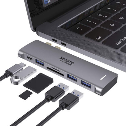 Picture of USB C Adapter for MacBook Pro/MacBook Air M1 M2 2021 2020 2019 2018 13" 15" 16", 6 in 1 USB-C Hub MacBook Pro Accessories with 3 USB 3.0 Ports,USB C to SD/TF Card Reader and 100W Thunderbolt 3 PD Port