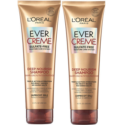 Picture of L'Oreal Paris EverCreme Sulfate Free Shampoo and Conditioner Kit for Dry Hair, Triple Action Hydration for Dry, Brittle or Color Treated Hair, with Apricot Oil, 8.5 Ounce, Set of 2