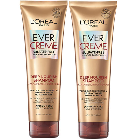 Picture of L'Oreal Paris EverCreme Sulfate Free Shampoo and Conditioner Kit for Dry Hair, Triple Action Hydration for Dry, Brittle or Color Treated Hair, with Apricot Oil, 8.5 Ounce, Set of 2