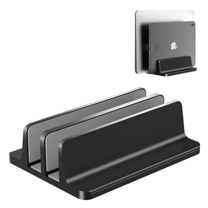 Picture of S SKSTYLE Vertical Laptop Stand Holder, Desktop Aluminum MacBook Stand with Adjustable Dock Size(2 Slots), Fits All MacBook, Surface, Chromebook and Gaming Laptops (Up to 17.3 inches), Black