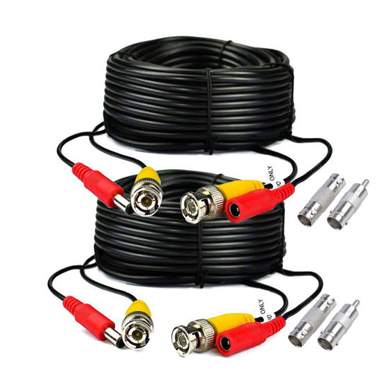 Picture of 2-Pack 125ft Black Pre-Made All-in-One BNC Male to Male Video and Power Cable Wire Cord with RCA Connector for CCTV Security Camera