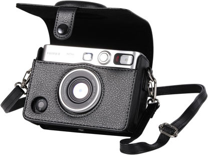 Picture of MUZIRI KINOKOO Instax Mini EVO Case - Compatible for Fujifilm Fuji Instax Mini EVO/Polaroid Mini EVO Instant Camera - with Adjustable Shoulder Strap - in Black Lychee Texture Horizonal Style