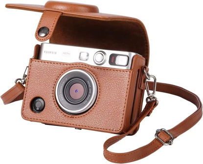 Picture of MUZIRI KINOKOO Instax Mini EVO Case - Compatible for Fujifilm Fuji Instax Mini EVO/Polaroid Mini EVO Instant Camera - with Adjustable Shoulder Strap - in Brown Lychee Texture Horizonal Style