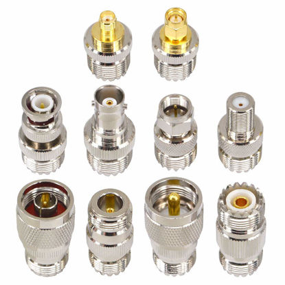 Picture of BOOBRIE 10PCS RF Coaxial Connector Sets UHF Adapter Kit UHF Female Connector UHF to SMA / UHF to BNC / UHF to N / UHF to F Adapter UHF Cable Connector Female to Female Cable Connectors SO239 Connector