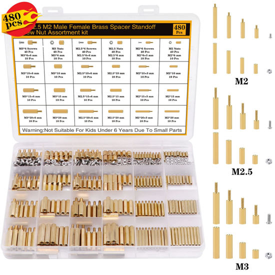 Picture of Csdtylh 480Pcs M2 M2.5 M3 Motherboard Standoffs&Screws&Nuts Kit, Hex Male-Female Brass Spacer Standoffs, Laptop Screws for DIY Computer Build, Electronic Projects, Raspberry Pi, Circuit Board etc.