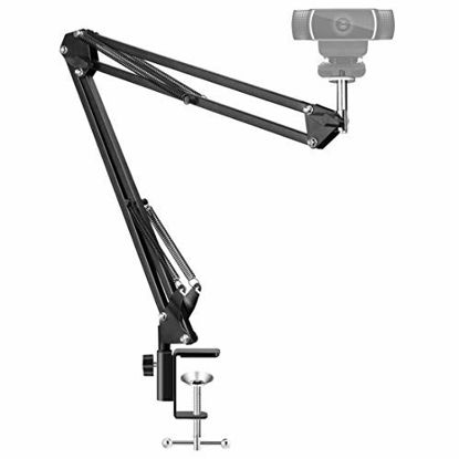 Picture of LinkIdea Webcam Stand, General Web Camera Boom Scissor Arm Stand, 360°Adjustable Built-in 1/4" Screw Camera Mount Clamp Holder for Logítech Camera C920, C930e, C615, C922x, C925e and Brio 4K