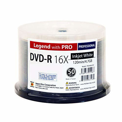 Picture of 50 Spindle DVD-R Legend with Pro Taiyo Yuden TY Technology 16X 4.7GB 120Min (MID TYG03) White Inkjet Hub Printable Blank Recordable Disc