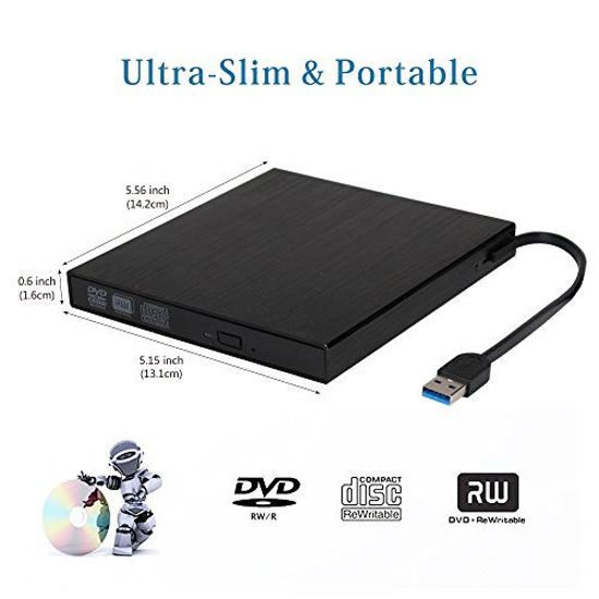 Slim External CD DVD Drive USB 3.0 Disc Player Burner Writer For