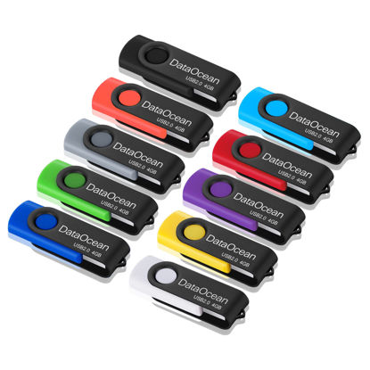 Picture of 10 Pack DataOcean 4GB USB 2.0 Flash Drive Memory Stick Thumb Drives (4GB X 10 Mixed Colors)