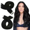 Picture of Moresoo Black Tape in Hair Extensions Human Hair Tape in Real Hair Extensions 12 Inch Adhesive PU Tape in 20pcs Invisible Remy Hair Extensions #1B Off Black Hair Extensions Full Head 30g