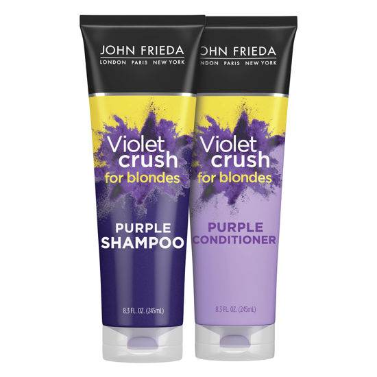 Picture of John Frieda Violet Crush Purple Shampoo and Conditioner Set for Blonde Hair, Blonde Toner Neutralizes Yellow Tones for Bleached, Blonde, and Platinum Hair., Enhance Blonde Tones, 8.3 oz (2 Pk Set)