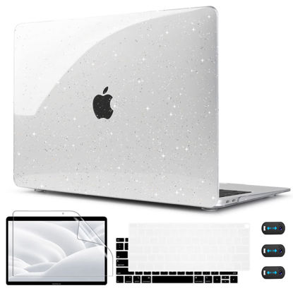 Picture of CISSOOK Clear Glitter Star Case for MacBook Air 13 Inch 2021 2020 2019 2018 Release A2337 M1 A2179 A1932, Plastic Sparkly Hard Shell Case with Keyboard Cover for MacBook Air M1 2020-2021 with Touch ID