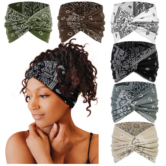 Picture of Tobeffect Wide Headbands for Women, 7'' Extra Wide Boho Headbands Fashion Headwraps Stretchy Hairbands Head Scarf Hair Accessories