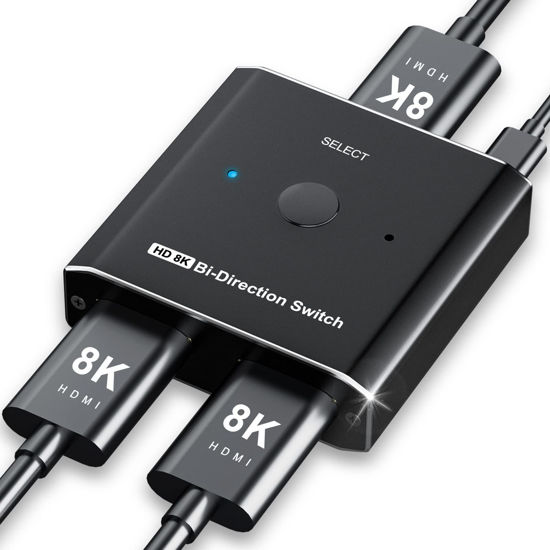 Picture of HDMI Switch Splitter 8K @ 60Hz Bi-Directional, 2 in 1 Out or 1 in 2 Out HDMI 2.1 Switch Splitter, Button Switch with EDID Adaptive , Compatible with The Xbox Series PS5, Plug and Play