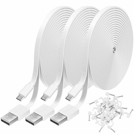 Picture of 3 Pack 20FT Power Extension Cable Compatible with WyzeCam, Wyze Cam Pan, NestCam Indoor,Blink,Amazon Cloud Camera,USB to Micro USB Durable Charging and Data Sync Cord(White)