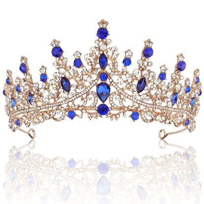 Picture of TOBATOBA Crystal Wedding Tiara for Women Crown for Women Royal Queen Crown Headband Metal Princess Tiara for Bride Quinceanera Headpieces for Birthday Prom Pageant Halloween Costume Cosplay, Blue