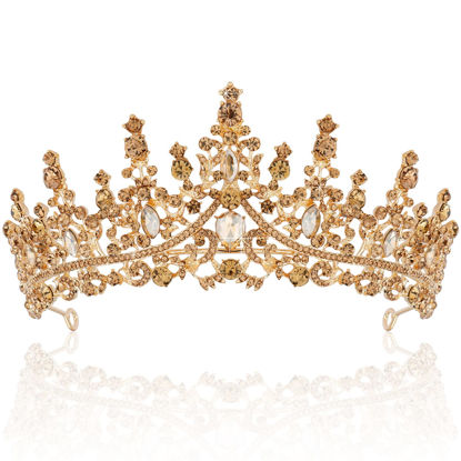 Picture of TOBATOBA Princess Crown Birthday Queen Crown Champagne Gold Crowns for Women Crystal Wedding Tiara for Women Halloween Tiaras and Crowns for Women Princess Tiara for Bride Quinceanera Costume Cosplay