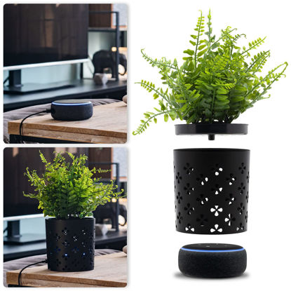 Picture of Fake Plants Smart Speaker Stand - Universal Faux Plants Indoor Smart Speaker Holder - Modern Faux Plant for Living Room Decor Google Home Holder - Apple Home Pod Mini Smart Home Speaker Pot - (Black)