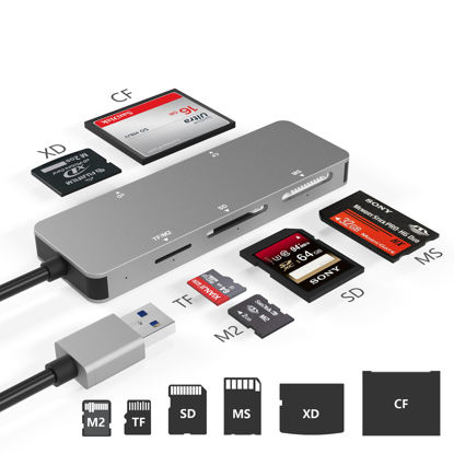 Picture of USB3.0 XD Card Reader, USB 3.0 (5Gps) High Speed TF/SD/MS/M2/XD/CF Memory Card Solt Combo Adapter, 6 in 1 Aluminum Card Reader,Compatible with Windows XP/Vista / 7/8 / 8.1/10, Mac OS, Linux