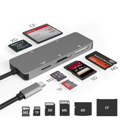 Picture of USB C XD Picture Card Reader, Type C (5Gps) High Speed TF/SD/MS/M2/XD/CF 6 in 1 Camera Card Reader, USB C XD Memory Card Reader Supports Olympus and Fujifilm XD Picture Card 1GB 2GB