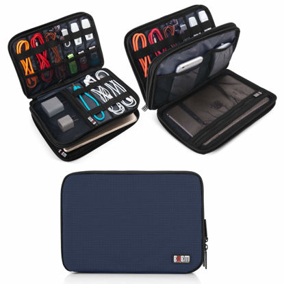 Picture of BUBM Double Layer Electronic Accessories Organizer, Travel Gear Bag for Cables, USB Flash Drive, Plug and More, Perfect Size Fits for iPad Mini (Medium, Dark Blue)