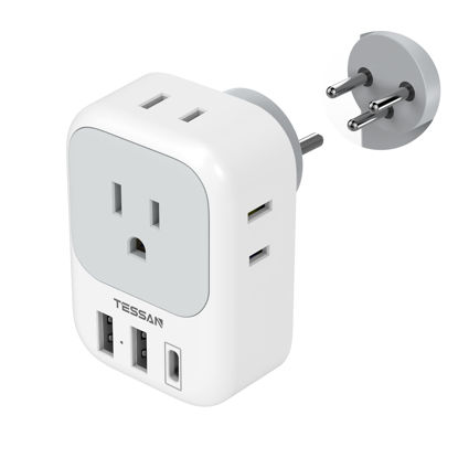 Picture of TESSAN Israel Power Adapter, US to Israel Plug Adapter with 4 American Outlets 3 USB Charger (1 USB C Port), Type H Travel Adaptor for USA to Israel Palestine Jerusalem