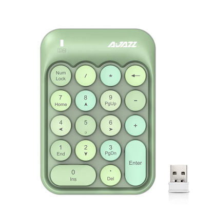 Picture of NACODEX AK18 2.4GHz Wireless Numeric Keypad, 18 Keys Retro Typewrite Round Key Silent Portable Number Pad for Date Entry for Laptop PC Desktop (Green)