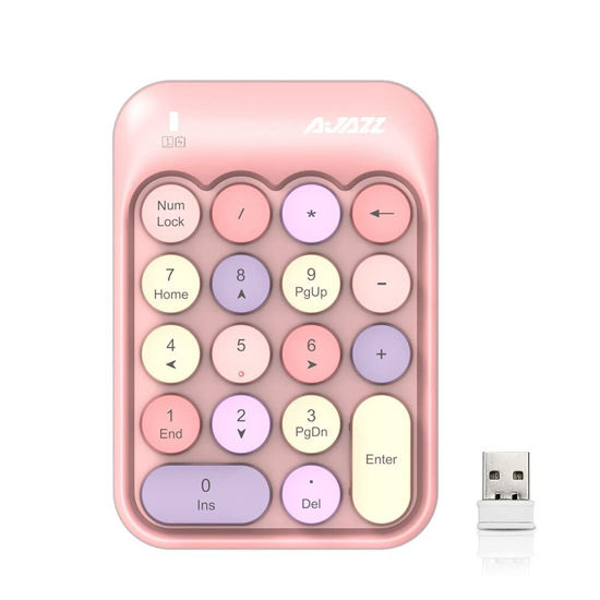 Picture of NACODEX AK18 2.4GHz Wireless Numeric Keypad, 18 Keys Retro Typewrite Round Key Silent Portable Number Pad for Date Entry for Laptop PC Desktop (Mixed Colors)