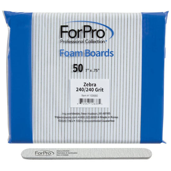 Picture of ForPro Zebra Foam Board, 240/240 Grit, Double-Sided Manicure Nail File, 7” L x .75” W, 50-Count