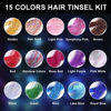 Picture of SYGY Hair Tinsel Kit, 15 Colors 3000 Strands Tinsel Hair Extensions and 12 Colors 24 PCS Hair Feathers Extensions Kit with Tools, Fairy Hair Tinsel Heat Resistant for Women Girls Hair Accessories, Glitter Hair Extensions for Halloween Cosplay Christ