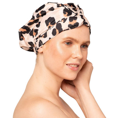 Picture of Kitsch Luxury Reusable Shower Cap for Women - Waterproof & Stylish Bonnet for Curly Hair & Long Hair - One Size Fits Most Shower Caps with Anti Slip Silicon Grip | Hair Cap for Shower (Leopard)