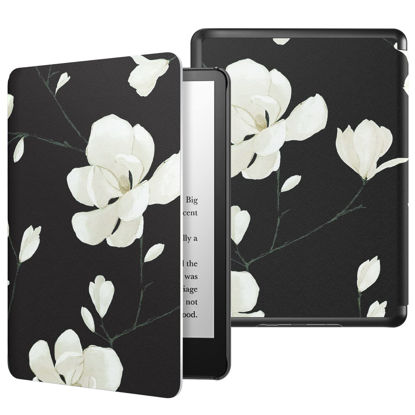 Picture of MoKo Case for 6.8" Kindle Paperwhite (11th Generation-2021) and Kindle Paperwhite Signature Edition, Light Shell Cover with Auto Wake/Sleep for Kindle Paperwhite 2021 E-Reader, Black & White Magnolia