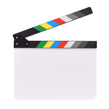 Picture of Namolit 30 * 24cm/ 12 * 9in Acrylic Film Clapboard Movie Directors Clapper Board Slate Cut Action Scene Blank Clap Board Dry Erase with Multicolored Sticks