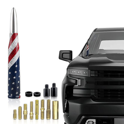 Picture of neynavy 1 PC Car Truck Bullet Antenna, American Flag Print Design Universal Vehicle Short Antenna Replacement Mast for Ford F150 Chevrolet Jeep, Heavy Duty Pickup Trucks Accessories (Silver)