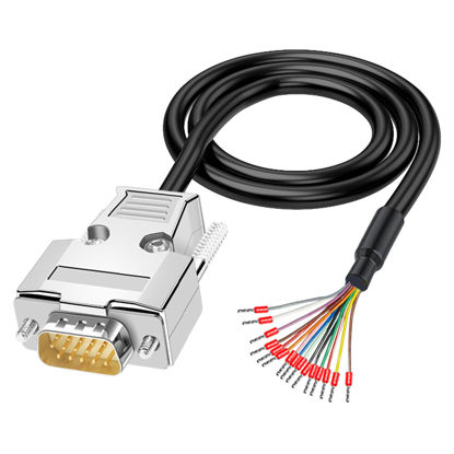 Picture of ANMBEST DB15 VGA Solderless Breakout Connector with 5Ft 24AWG Replacement Cable, Metal Shell 3+9 DB15 3Row Serial Plug to 15-Pin Port Terminal Male Adapter Connector Breakout Board