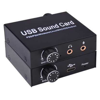 Picture of External Sound Card, Tendak USB Audio Adapter with Volume Output and Bass Adjustment, Stereo Sound Card with 3.5mm Microphone Port for Windows/Linux/MAC/iOS/Android System, PS5, Laptops, Desktops