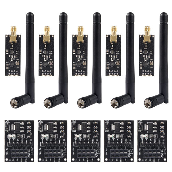 Picture of UMLIFE 5pcs NRF24L01+PA+LNA RF Transceiver Module with SMA Antenna 2.4 GHz 1100m + 5pcs NRF24L01 Wireless Module with Breakout Adapter On-Board 3.3V Regulator for Arduino