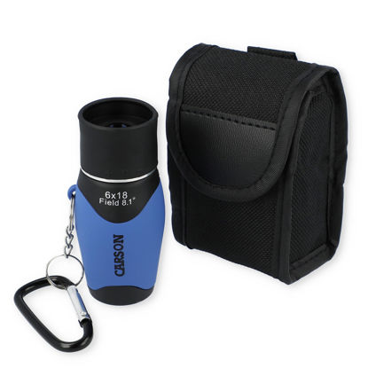 Picture of Carson MiniMight 6x18mm Pocket Monocular with Carabiner Clip, Blue (MM-618CB)