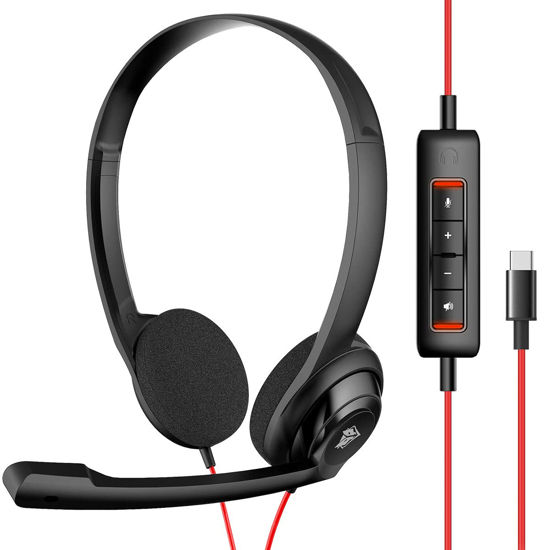 Picture of NUBWO USB C Headset with Microphone for Laptop Phone, Headphones with Noise Cancelling Microphone for Computer, On-Ear Wired Office Call Center Headset for Boom Skype Webinars, in-line Control