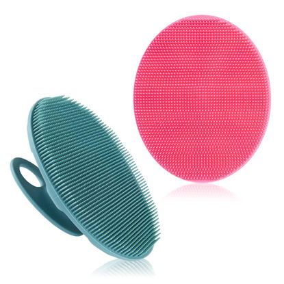 Picture of Soft Silicone Body Cleansing Brush Shower Scrubber, Gentle Exfoliating and Massage for All Kinds of Skin (Pink+Dark Green)