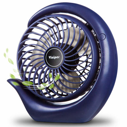 Picture of Viniper Portable Rechargeable Fan, Small Desk Fan : 3 Speeds & about 8-24 Hours Longer Working, 180 Rotation, Portable Desktop Fan Small but Mighty, Strong Wind (Blue, Light Black Blade) 6.2 INCH