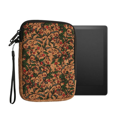 Picture of kwmobile eReader Case - 6" eReader Universal Cork Protective Sleeve Pouch - Heart Flower Red/Green/Light Brown