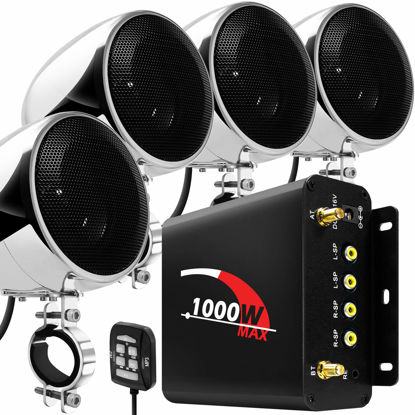 Picture of GoHawk TN4-Q 1000W 4 Channel Amplifier 4" Full Range Waterproof Bluetooth Motorcycle Stereo Speakers Audio System AUX USB SD Radio for 1-1.5" Handlebar Harley Touring Cruiser ATV