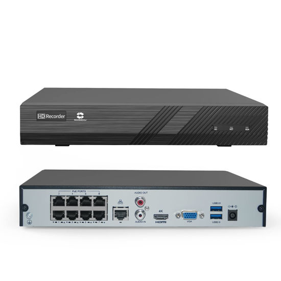 Picture of GWSECU 4K 8 Channel PoE NVR, 3MP/4MP/5MP/6MP/8MP H.265 Network Video Recorder, Supports up to 8X 8MP/4K IP Cameras, 1 SATA Ports Up to 10TB, Free Remote Access, No Hard Disk Drive, GW-NVR8P