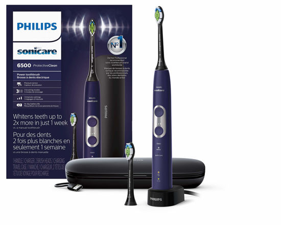 Picture of Philips Sonicare Protective Clean 6500 Rechargeable Electric Toothbrush with Charging Travel Case and Extra Brush Head, Deep Purple, 2 Count