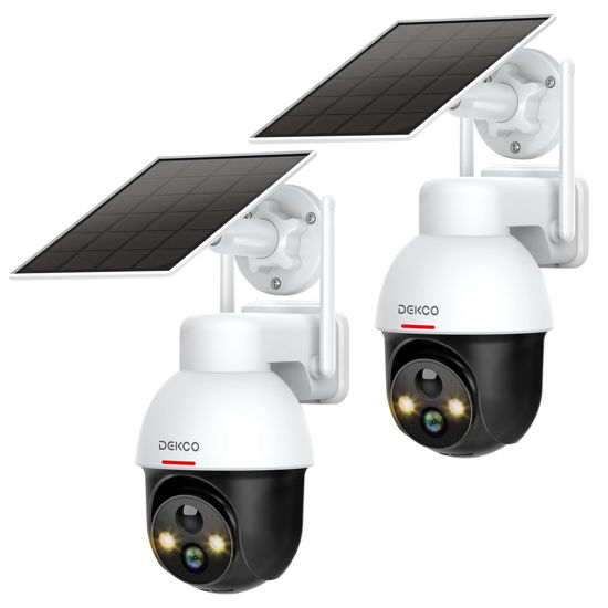 Picture of DEKCO Solar Security Cameras Wireless Outdoor - 2K HD Resolution WiFi Camera with Pan Tilt 360° View, Spotlight, Color Night Vision, 2-Way Talk, Human Detection DC9E (2 Pack)